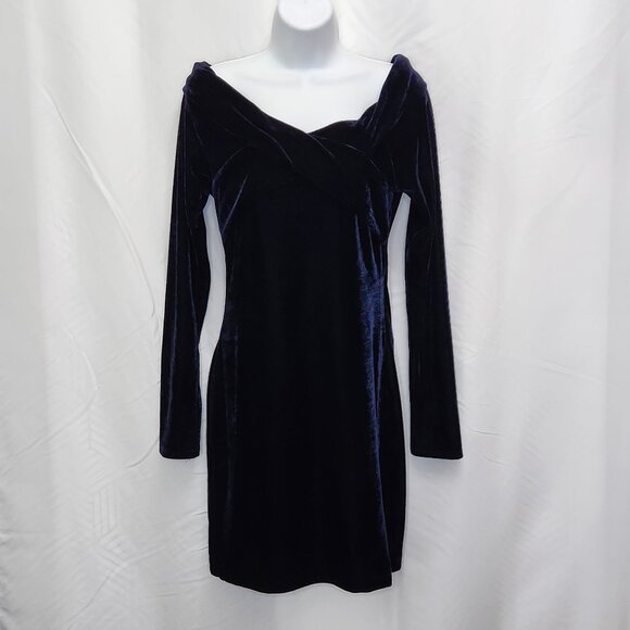 Chelsea & Violet Velvet Off the Shoulder Dress Medium M Blue Crossover Goth B05X - Picture 1 of 5
